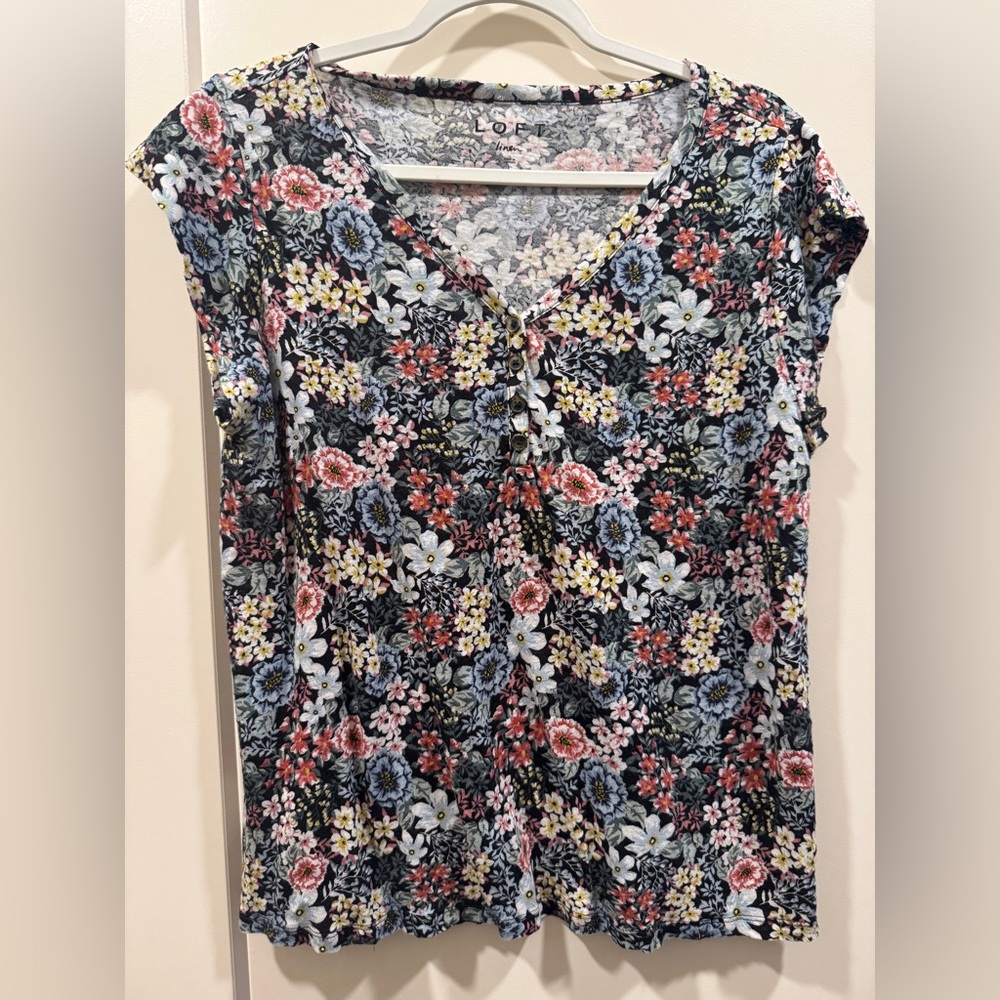 LOFT Multicolor Floral Linen Top